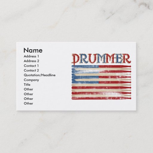 Customizable Distressed Drum Stick USA Flag Drummer Tees Gifts Business Card Templates