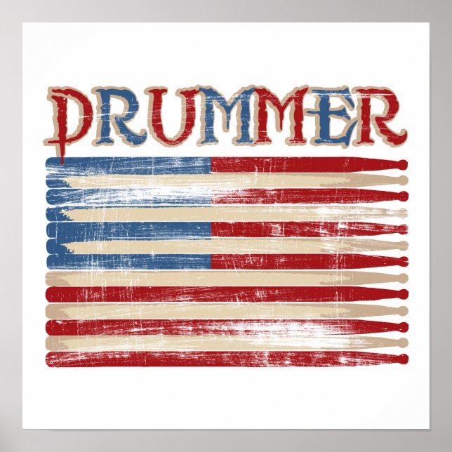 Distressed Drum Stick USA Flag Drummer Tees Gifts Poster (Front)