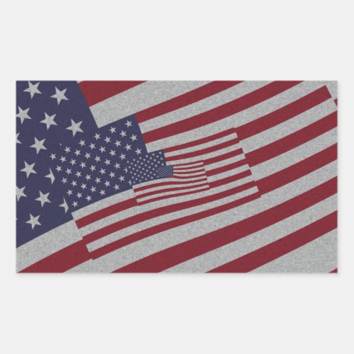 Distressed Effect Nested USA Flags Stars  Stripes Rectangular Sticker