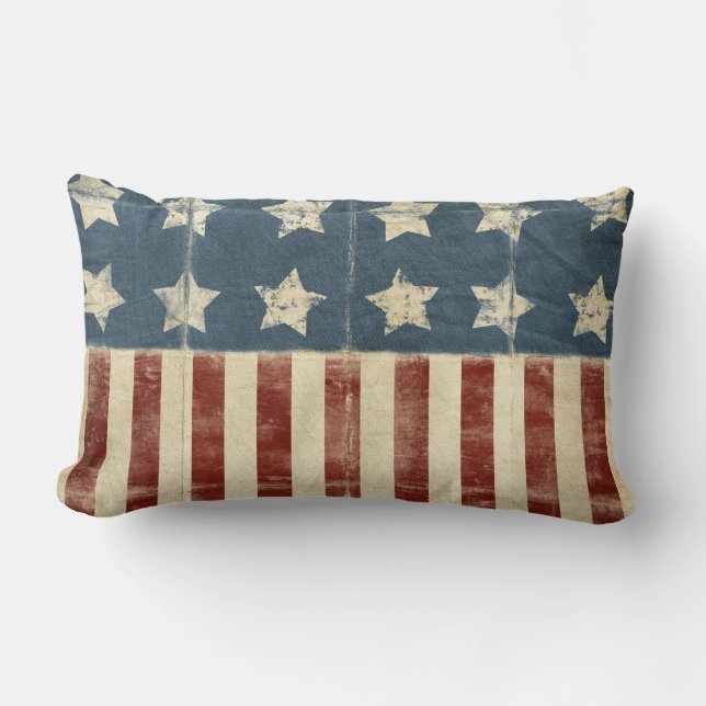 distressed effect on American flag Lumbar Pillow (Front)