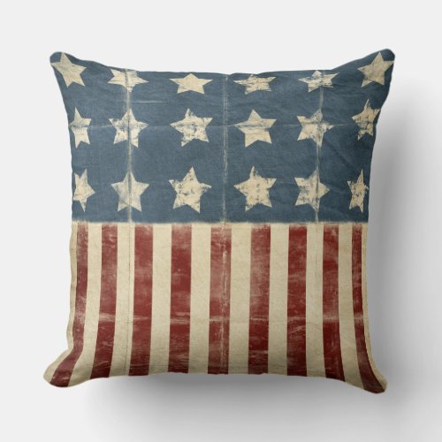 distressed effect on American flag Throw Pillow