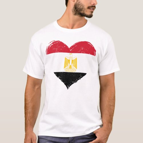 Distressed Egypt Flag Heart Mens White T_Shirt