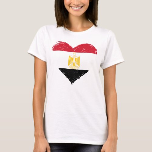 Distressed Egypt Flag Heart Womens White T_Shirt