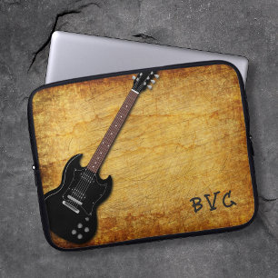 Distressed Electric Guitar Monogrammed Laptop Sleeve