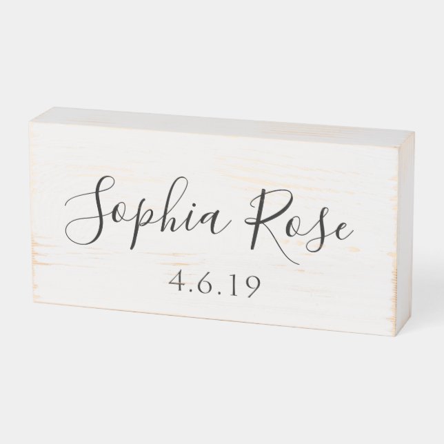 Distressed Elegant Baby Room Custom Name Wooden Box Sign (Angled Horizontal)