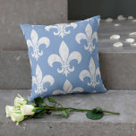 Distressed Elegant Blue And White Fleur De Lis Throw Pillow at Zazzle