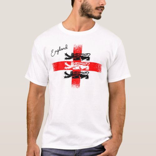 Distressed England St George Flag with Three Lions T_Shirt