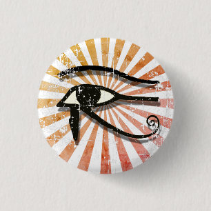Distressed Eye Of Horus Egyptian Symbol Retro Sun Button