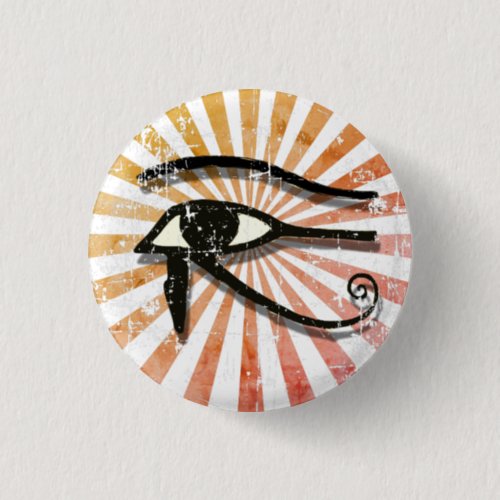 Distressed Eye Of Horus Egyptian Symbol Retro Sun Button