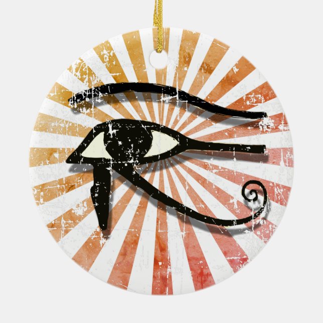Distressed Eye Of Horus Egyptian Symbol Retro Sun Ceramic Ornament (Back)
