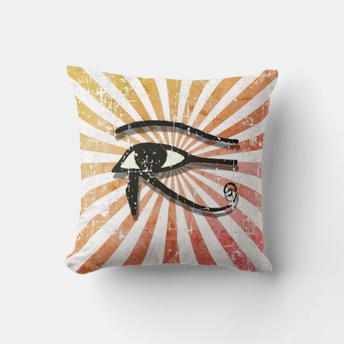 Distressed Eye Of Horus Egyptian Symbol Retro Sun Throw Pillow