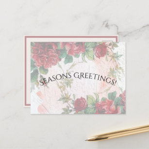 Distressed Faded Red Roses Writing on Paper Holiday Postcard