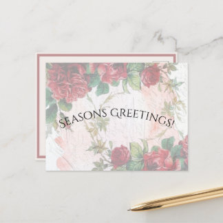 Distressed Faded Red Roses Writing on Paper Holiday Postcard
