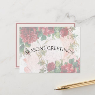 Distressed Faded Red Roses Writing on Paper Holiday Postcard