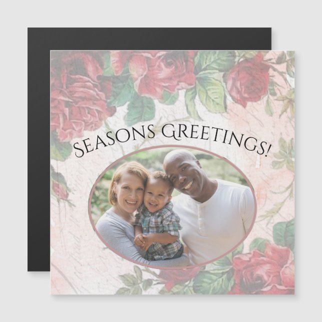 Distressed Faded Red Roses Writing on Paper Magnet (Front/Back)