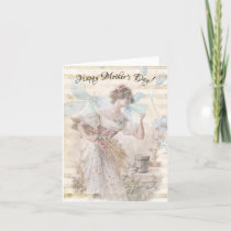 Distressed Fantasy Woman Gathering Flowers Grain Holiday Card