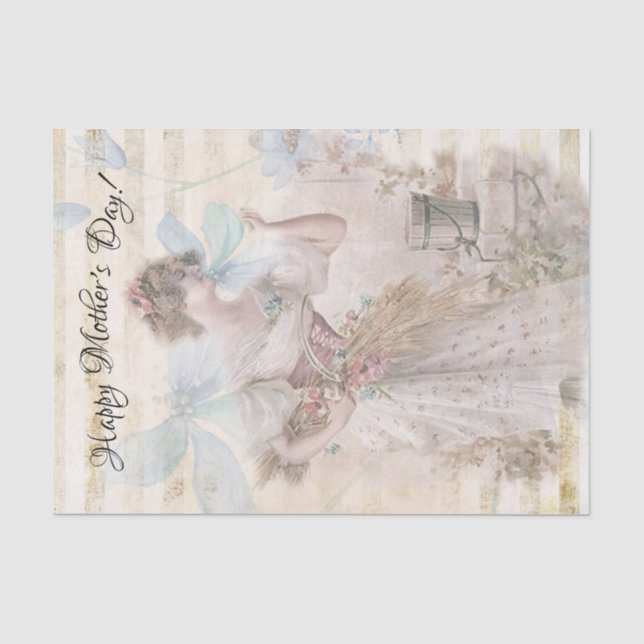 Distressed Fantasy Woman Gathering Flowers Grain Tissue Paper (Front)