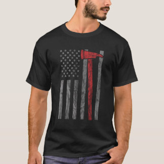 Distressed Fire Axe Usa Flag Firefighter Long Slee T-Shirt