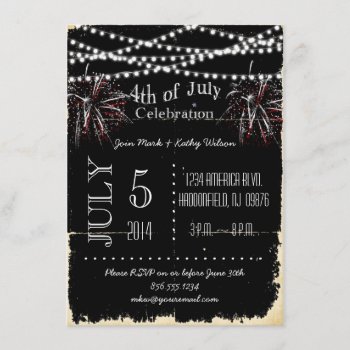 Distressed Fireworks 4th Of July Party Invitation by PetitePaperie at Zazzle