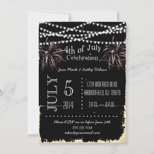Distressed Fireworks 4th of July Party Invitation