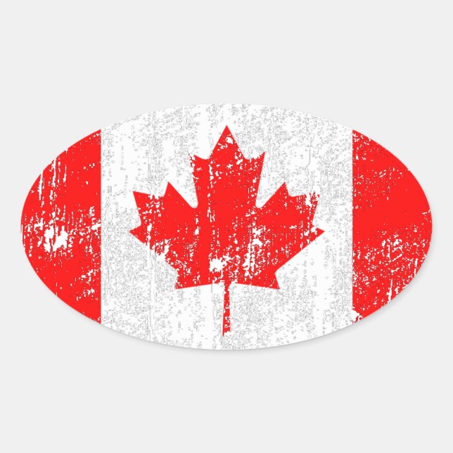 Distressed Flag Of Canada Oval Sticker (Front)