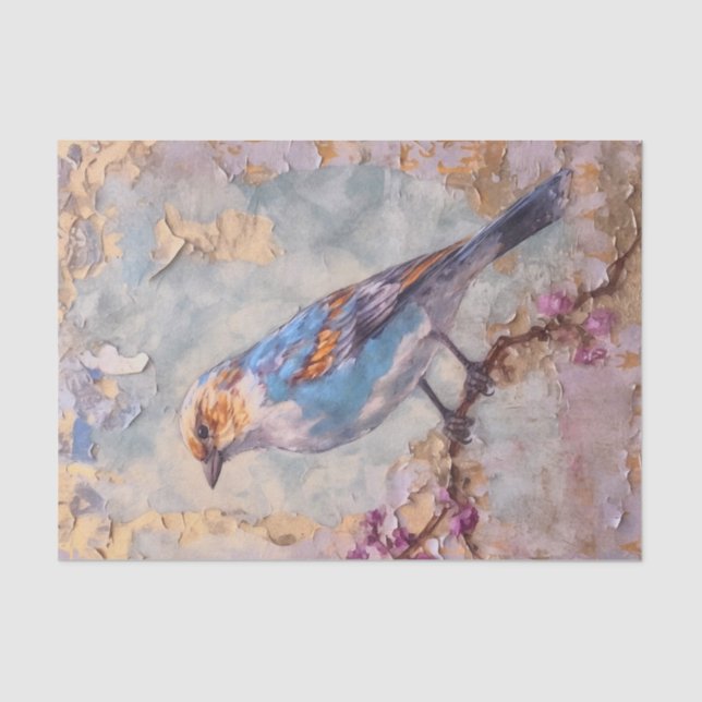 Distressed Floral Bird Tissue Paper (Front)