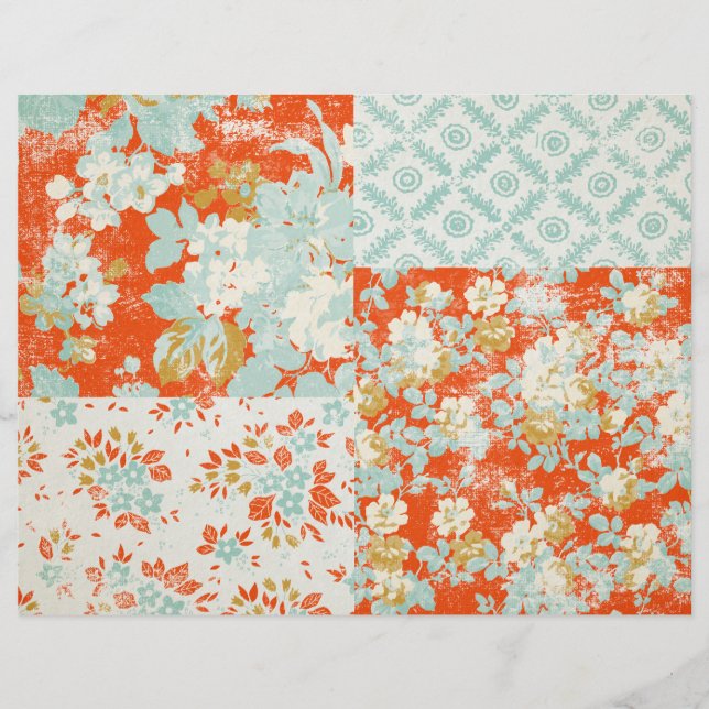 Distressed Floral Scrapbook Junk Journal Paper (Front)