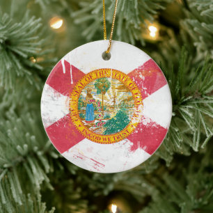 Distressed Florida Flag Ceramic Ornament