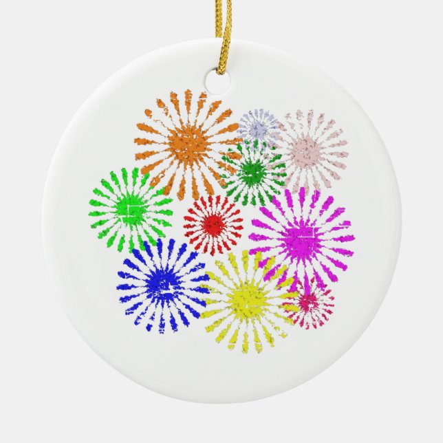 Distressed Flower Burst Ceramic Ornament (Front)