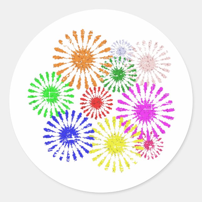 Distressed Flower Burst Classic Round Sticker (Front)