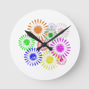 Distressed Flower Burst Round Clock