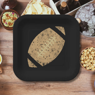 Distressed Football Birthday Party Black Gold Pape Paper Plates