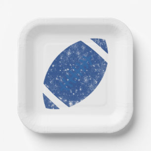 Distressed Football Birthday Party Blue White Paper Plates