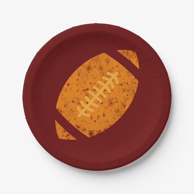 Distressed Football Birthday Party Maroon Gold Paper Plates (Front)