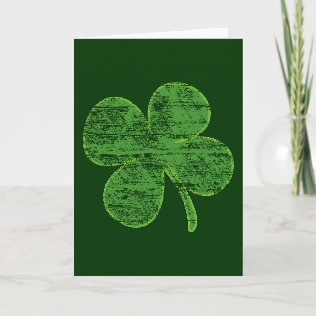 Distressed Four-Leaf Clover Greeting Card (Front)