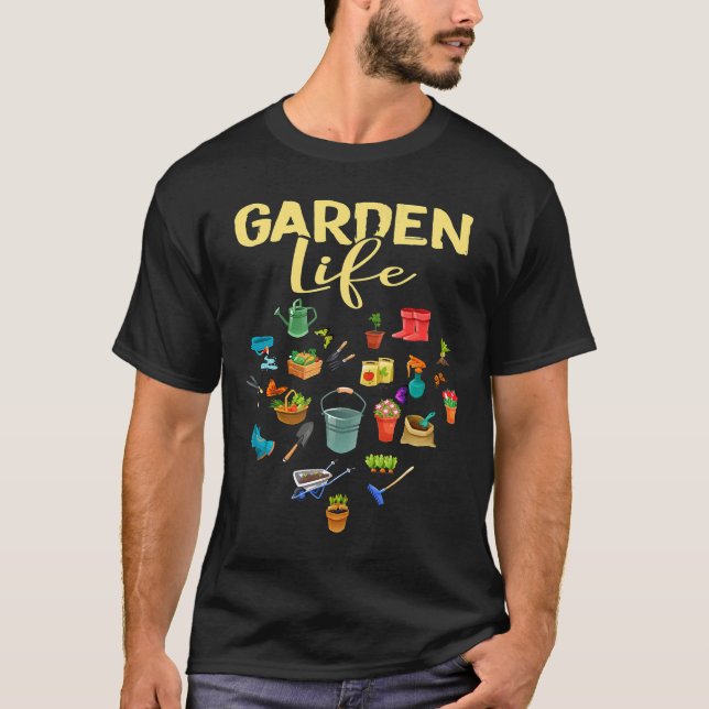 Distressed Garden Life Gardening  With All Tools T-Shirt (Front)