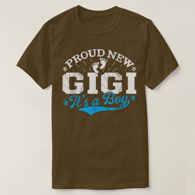 Distressed Gender Reveal Proud New Gigi It's A Boy T-Shirt (Design Front)