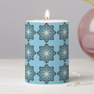 Distressed Geometric Floral Medallion Pattern Pillar Candle