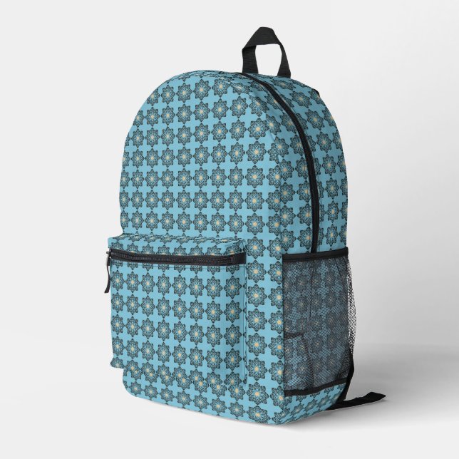 Distressed Geometric Floral Medallion Pattern Printed Backpack (Back Corner Right)