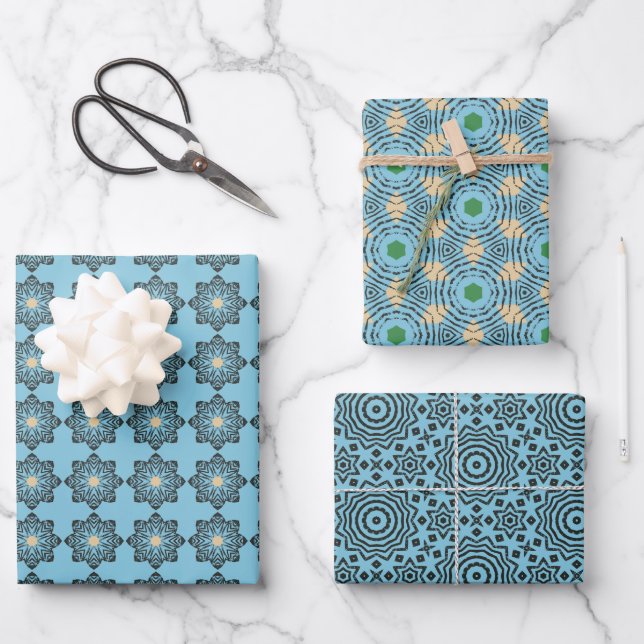 Distressed Geometric Mandala Pattern Wrapping Paper Sheets (Front)