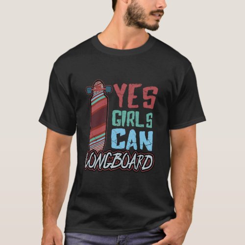 Distressed Girls Can Longboard Women Kids Youth Gi T_Shirt