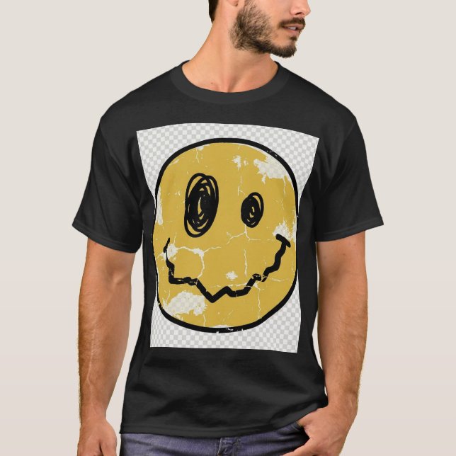 Distressed Glitch Smiley Face T-Shirt (Front)