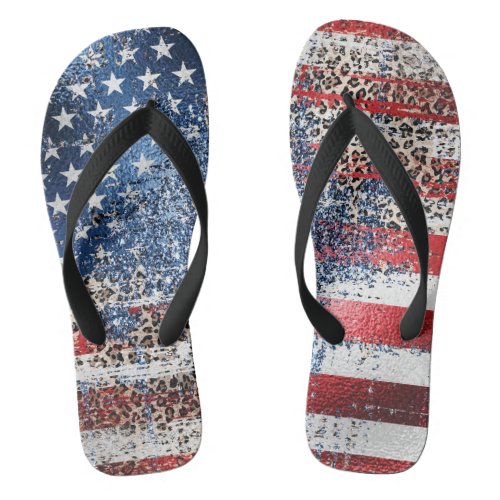  Distressed Glitter USA Flag AP27 Grunge  Flip Flops
