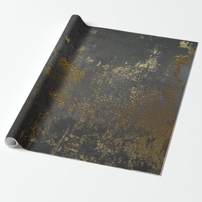 Distressed Gold and Black-16 Wrapping Paper (Unrolled)