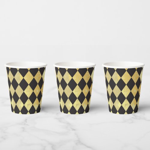 Distressed Gold and Black Vintage Harlequin  Paper Cups