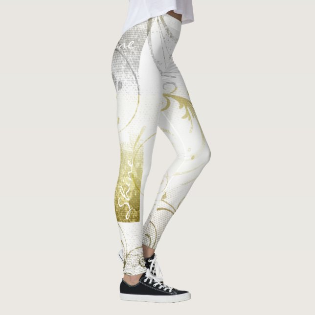 Distressed Gold and Pewter Flourishes Leggings (Right)