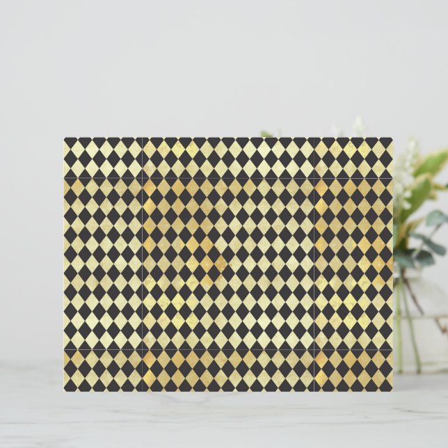 Distressed Gold &  Black Harlequin Scrapbook Paper (Standing Front)