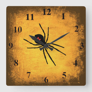 Distressed Gold Black Widow Wall Clock
