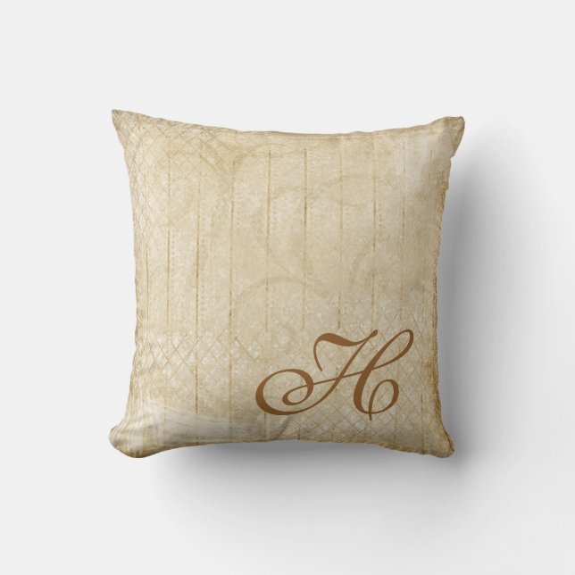 Distressed Gold & Cream Monogram Decor Pillow (Front)