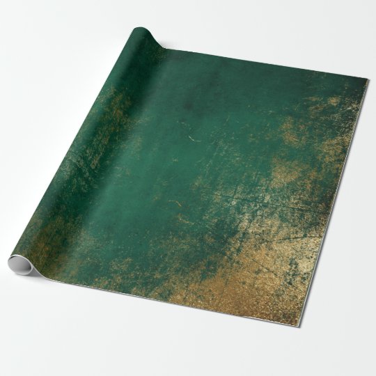 Distressed Gold Emerald Deep Green Tropical Wrapping Paper